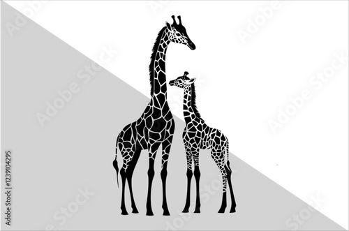Mother and Baby Giraffe Silhouette Design.