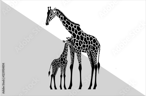 Mother and Baby Giraffe Silhouette Design.