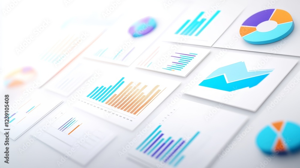 Colorful Data Charts and Graphs on White Background - Visual data representation,business analytics,market trends,financial growth,statistical insights. Colorful Data Charts and Graphs on White Background - Visual data representation,business analytics,market trends,financial growth,statistical insights.