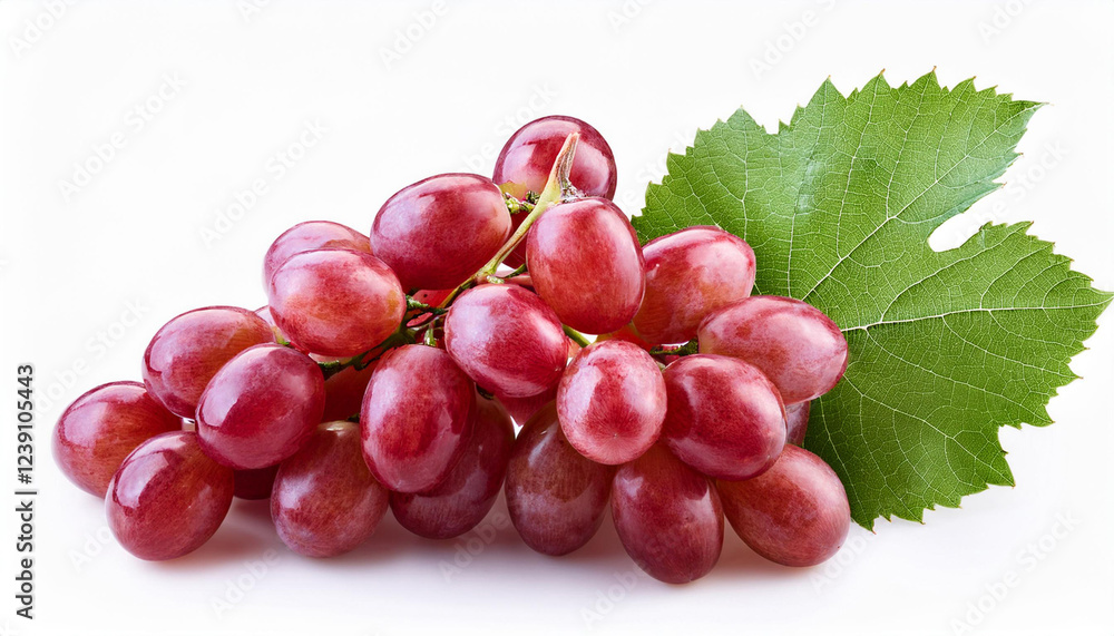 Fototapeta premium red grape with leaf isolated on white background