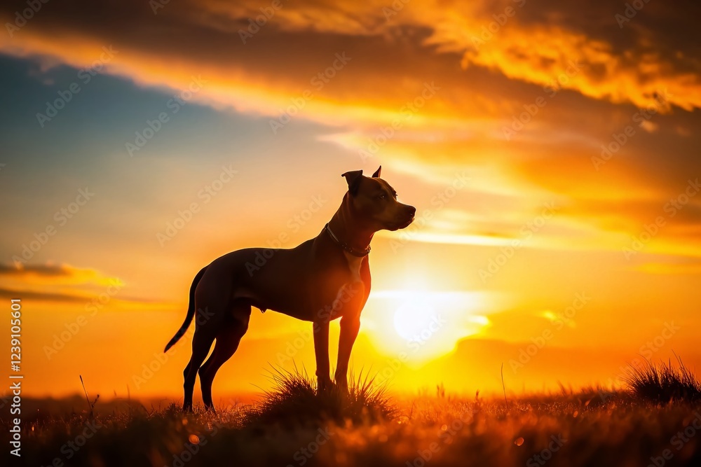Minimalist Sunset Silhouette: Pitbull at Golden Hour Minimalist Sunset Silhouette: Pitbull at Golden Hour