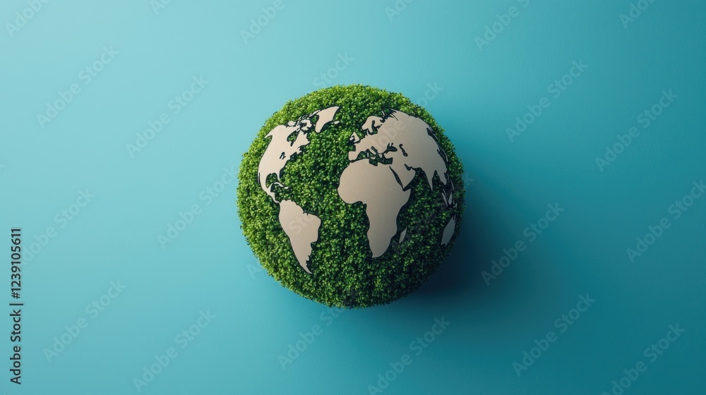 A green globe with continents depicted in a natural texture, symbolizing environmental awareness and sustainability against a blue background. A green globe with continents depicted in a natural texture, symbolizing environmental awareness and sustainability against a blue background.