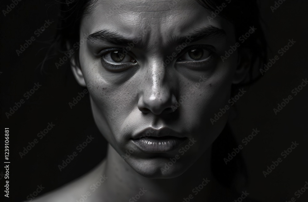 Minimalist Black-and-White Portrait with Intense Expression