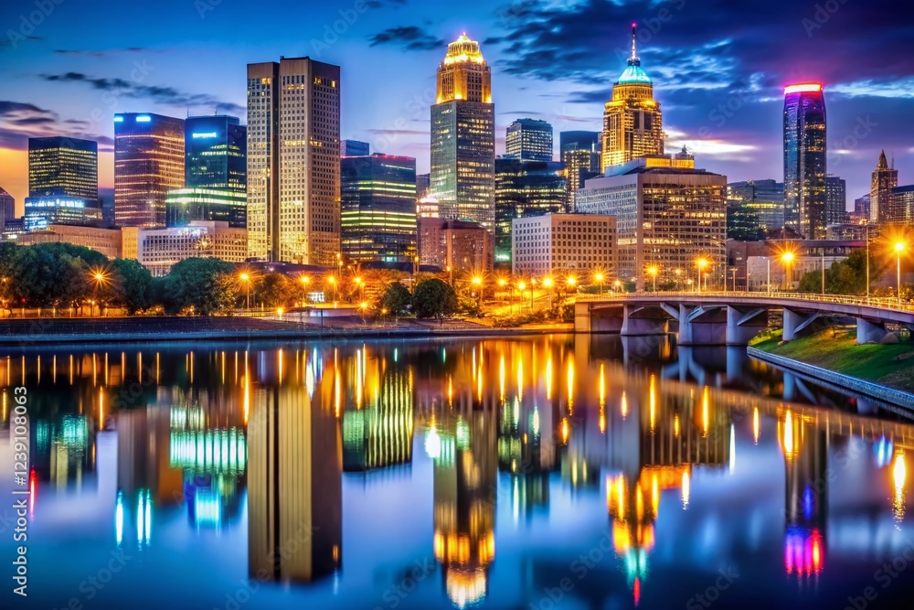 Obraz premium Minneapolis Skyline Panoramic at Night - High Resolution Stock Photo