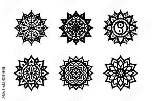 An abstract mandala pattern in vector form. There is artwork on the wall. Wallpaper design Apply paint to the shirt and tile. Coloring book and sticker design Pattern of lacing The ink.