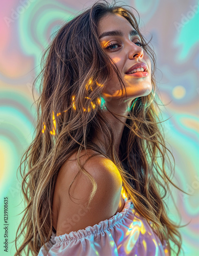 Wallpaper Mural Stunning Latina Beauty with Glossy Brown Hair Torontodigital.ca