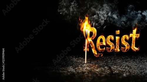 resist concept. Fiery text spelling 