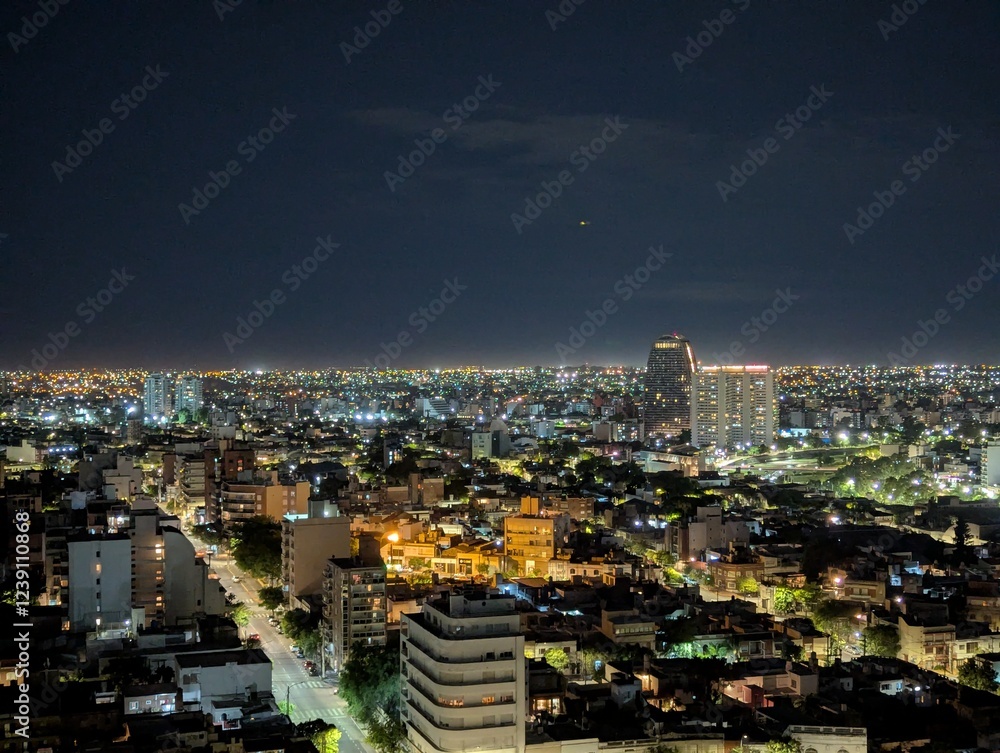 Obraz premium Panoramic night view of the city of Cordoba from the tower of the Cardinales Cofico complex. Argentina