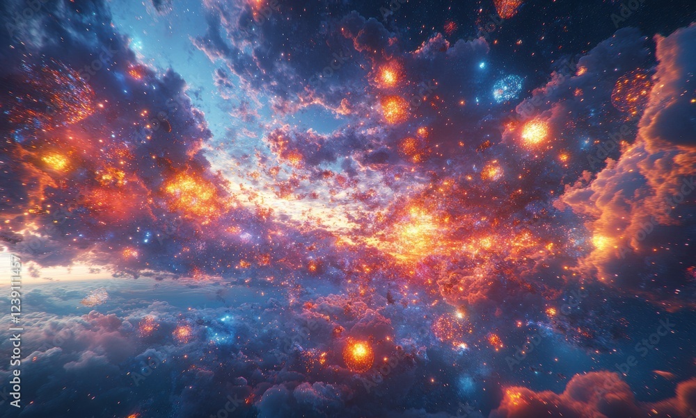 Fototapeta premium Breathtaking Celestial Landscape of Stars and Clouds in a Vivid Cosmic Scene Illuminated by Radiant Colors and Sparkling Celestial Bodies