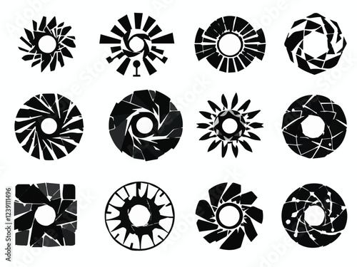 set of black and white icons - camera lens vector