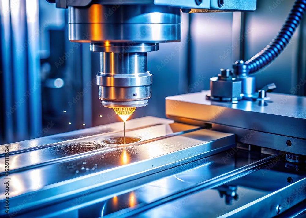 Modern CNC Machining: Precision Metal Cutting with Shallow Depth of Field Modern CNC Machining: Precision Metal Cutting with Shallow Depth of Field