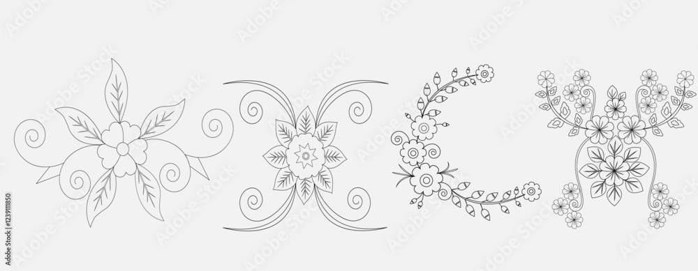 Flower pattern for embroidery elements Bundle With Leaves Coloring Page Graphic Elements Outline vector Flower pattern for embroidery elements Bundle With Leaves Coloring Page Graphic Elements Outline vector