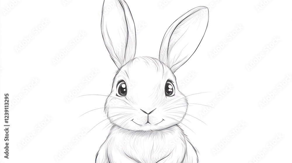 Fototapeta premium Adorable bunny rabbit sketch, children's book illustration