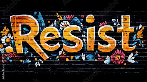 resist concept. Colorful mural featuring the word 