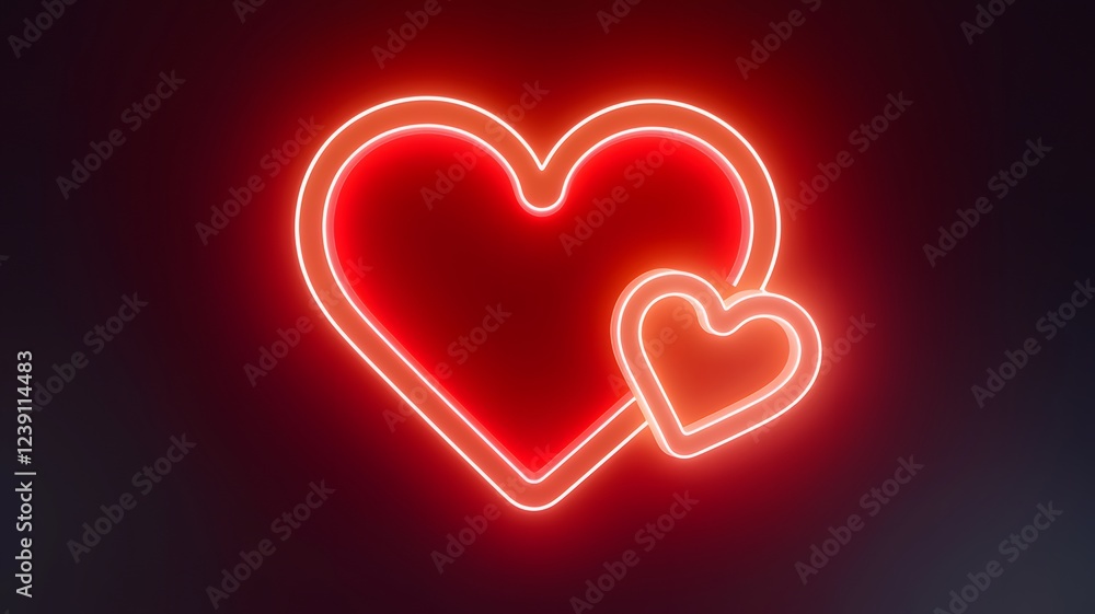 3D Render of Vibrant Neon Heart Shapes Glowing Against a Dark Background 3D Render of Vibrant Neon Heart Shapes Glowing Against a Dark Background