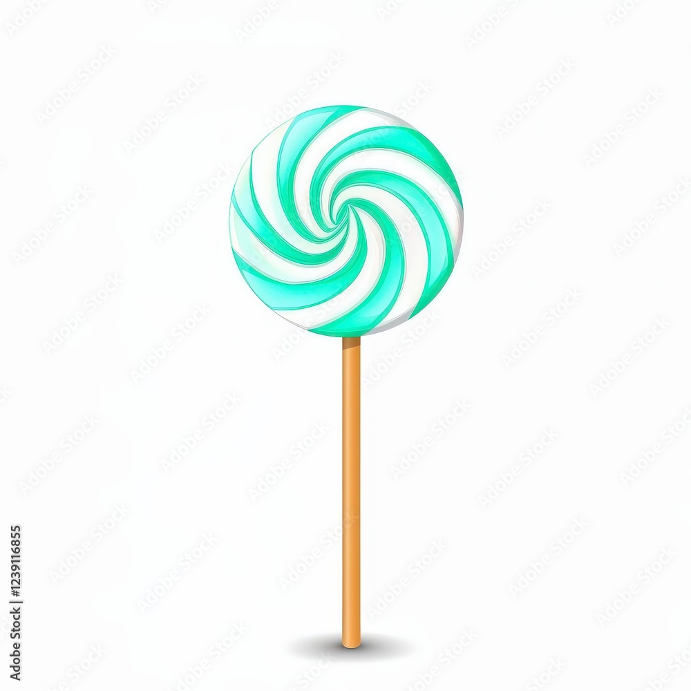 Swirling Mint Green Lollipop with Wooden Stick and Bright Colors Swirling Mint Green Lollipop with Wooden Stick and Bright Colors