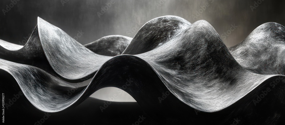 Dynamic Black and White Abstract Sculpture Flowing Curvy Ribbon Lines Minimalist Design Dynamic Black and White Abstract Sculpture Flowing Curvy Ribbon Lines Minimalist Design