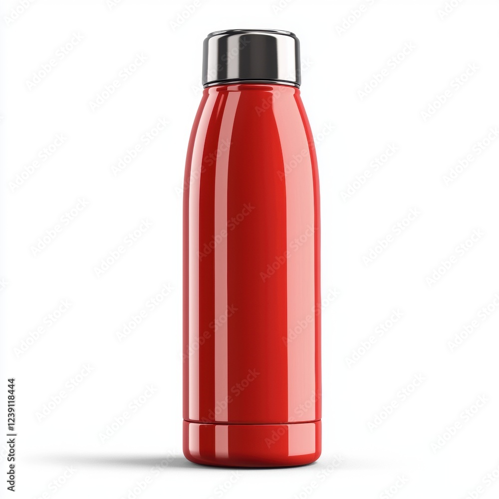 Stylish Red Thermos Bottle with a Screw Cap Isolated on White Background Stylish Red Thermos Bottle with a Screw Cap Isolated on White Background