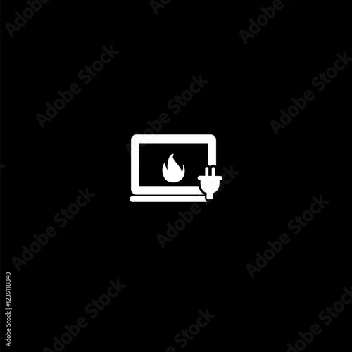  Simple illustration of electric fireplace icon on black background.