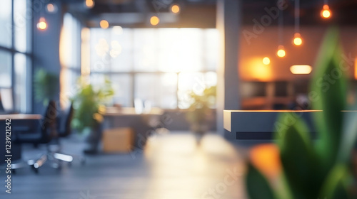 Wallpaper Mural Luxurious defocused office interior featuring open workspaces and warm lighting accents Torontodigital.ca