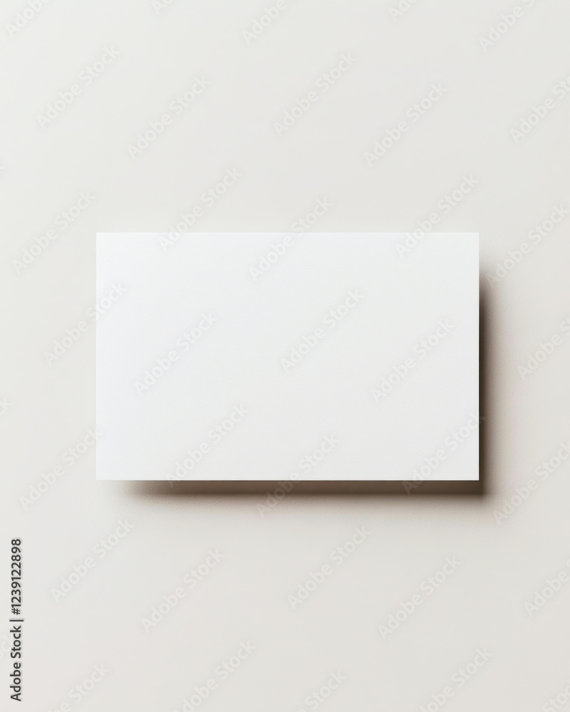 Top-down view of a clean white rectangular card on a grey surface for artistic presentation Top-down view of a clean white rectangular card on a grey surface for artistic presentation