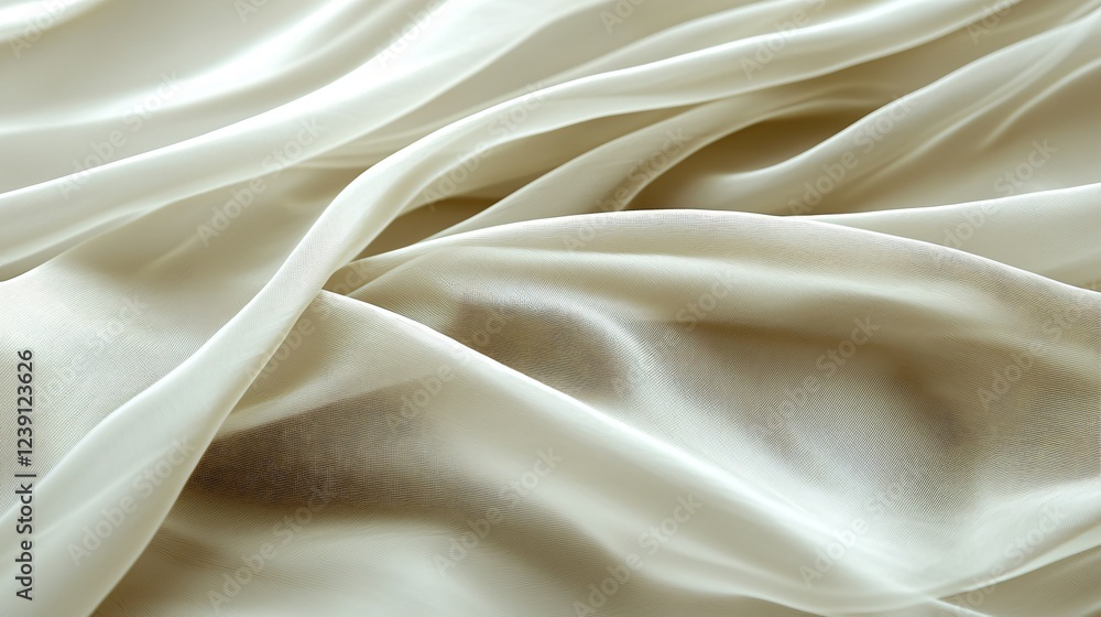 Obraz premium Soft ivory silk fabric drapes, elegant texture. Background Studio shot. Use Fashion, design