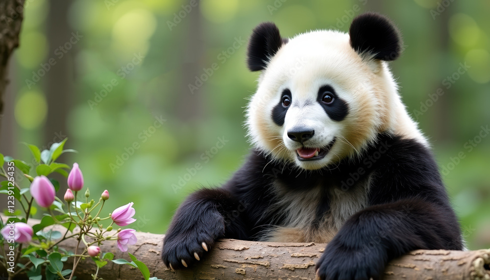 Engaging banner for National Panda Day, highlighting a joyful panda in its natural habitat, aimed at promoting wildlife conservation and the charm of these magnificent animals. Engaging banner for National Panda Day, highlighting a joyful panda in its natural habitat, aimed at promoting wildlife conservation and the charm of these magnificent animals.