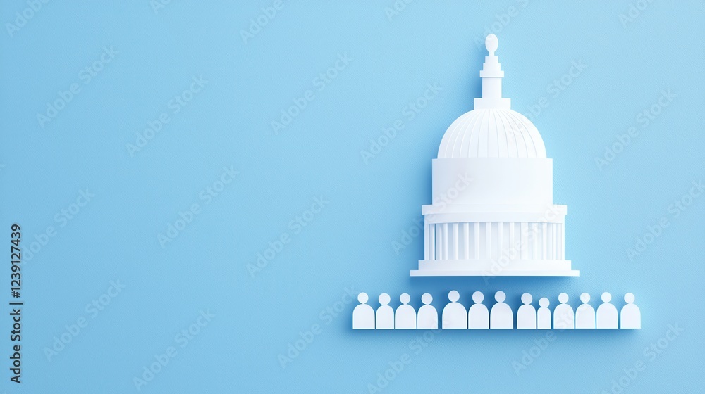 Government Building with Community Silhouettes Representing Policy Implementation and Civic Engagement Government Building with Community Silhouettes Representing Policy Implementation and Civic Engagement