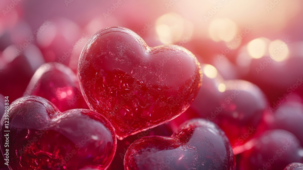Red Glass Hearts Romantic Background Red Glass Hearts Romantic Background