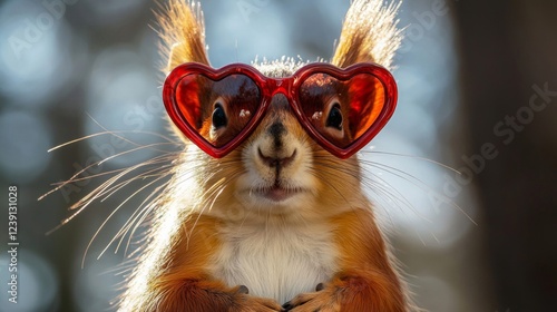Red Squirrel Wearing Heart-Shaped Sunglasses