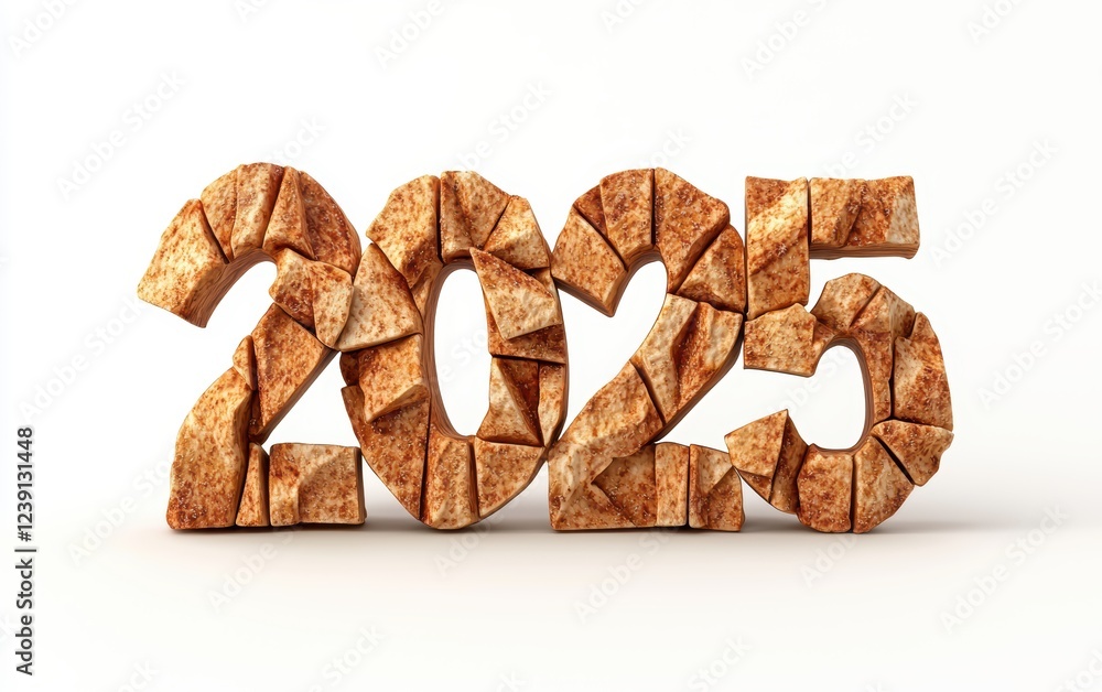 Fototapeta premium 2025 Created from Crispy Apple Chips with Cinnamon Isolated on a White Background