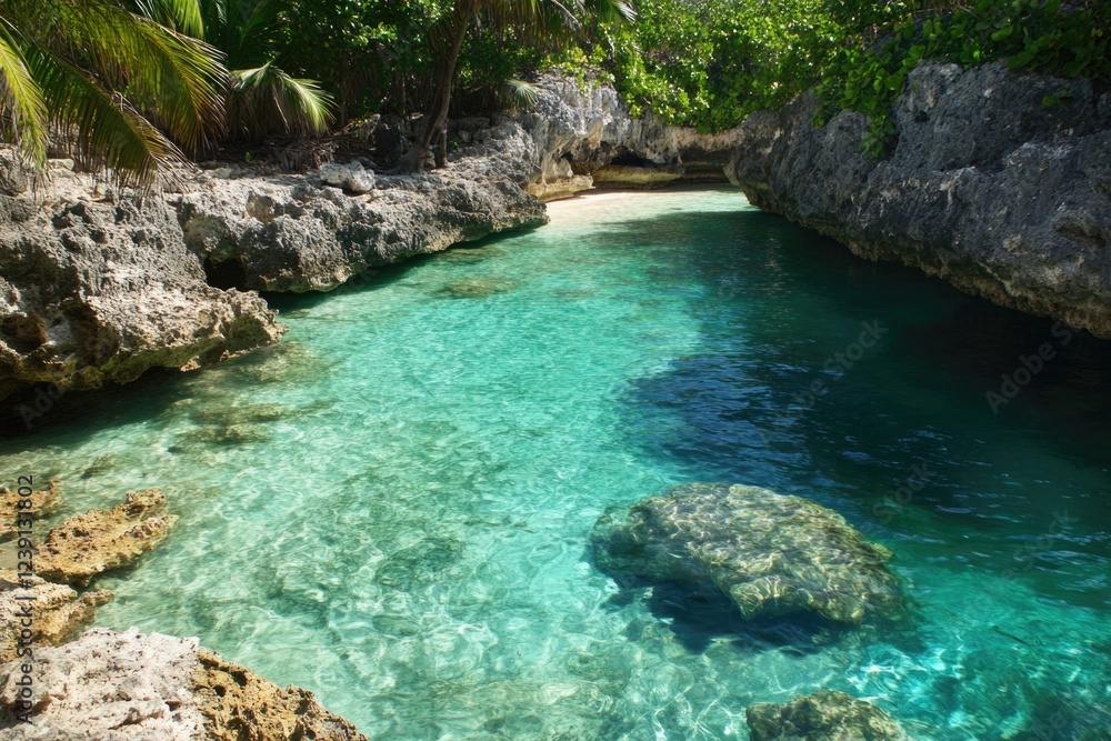 beach with clear turquoise water and palm trees beach with clear turquoise water and palm trees