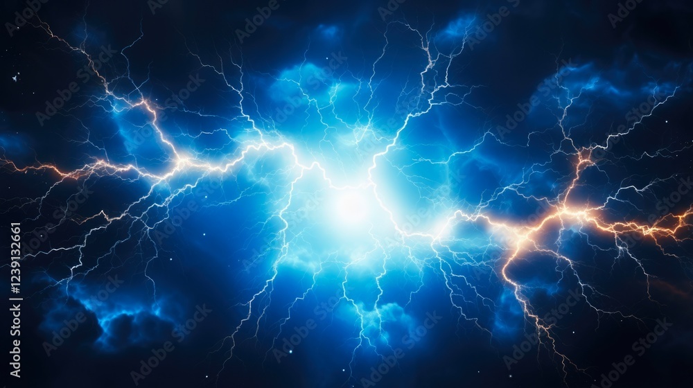 Electric Bolt. Flash of Lightning Strike with Powerful Energy in Abstract Techno Circle Background Electric Bolt. Flash of Lightning Strike with Powerful Energy in Abstract Techno Circle Background