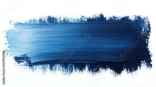 Brushstroke of dark blue paint spanning horizontally on white canvas background