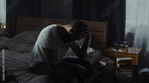 Black bearded man gives up at depression enhancement period