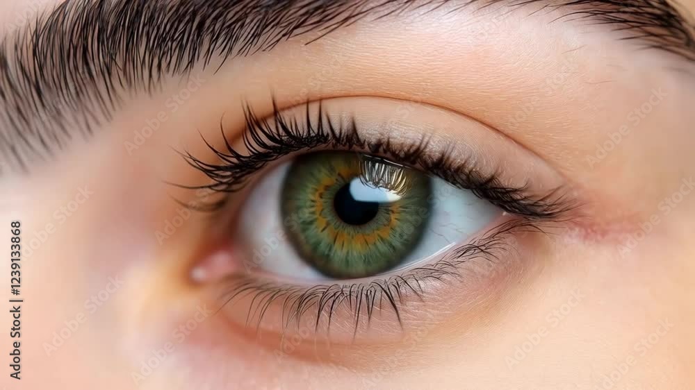 Closeup sequence of eye blinking with detailed focus on green eyes and eyelashes Closeup sequence of eye blinking with detailed focus on green eyes and eyelashes
