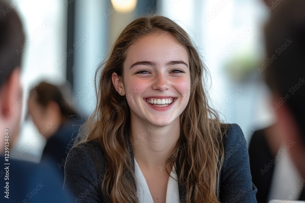 businesswoman smiling and having fun during meeting businesswoman smiling and having fun during meeting
