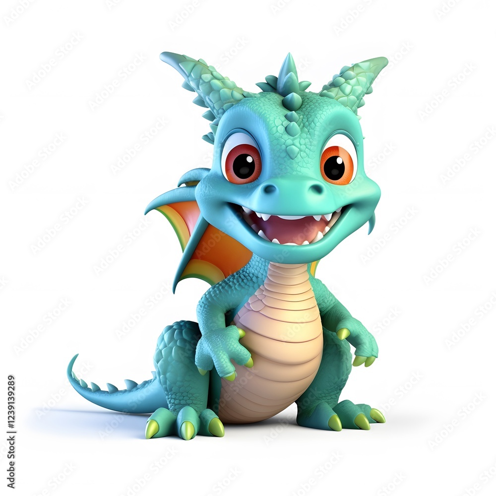 Cute baby dragon cartoon, smiling, white background, fantasy illustration, children's book Cute baby dragon cartoon, smiling, white background, fantasy illustration, children's book