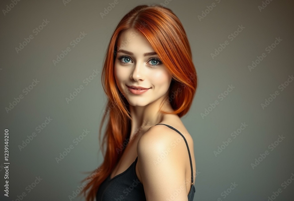 Naklejka premium Photorealistic portrait of a female with red hair