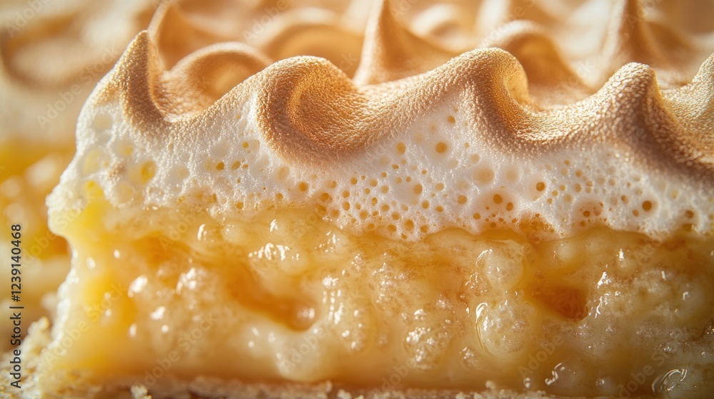 Fototapeta premium Delicious lemon meringue pie with perfectly toasted topping served at a bakery during the afternoon. Generative AI
