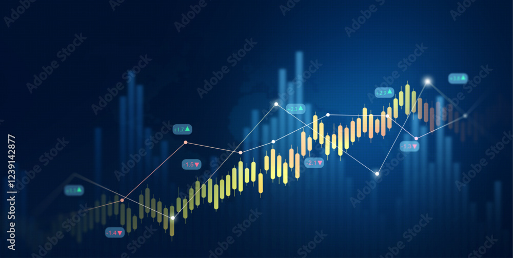 Naklejka premium Financial exchange stock market and economic data business investment.Stock growth graph chart and analysis.
