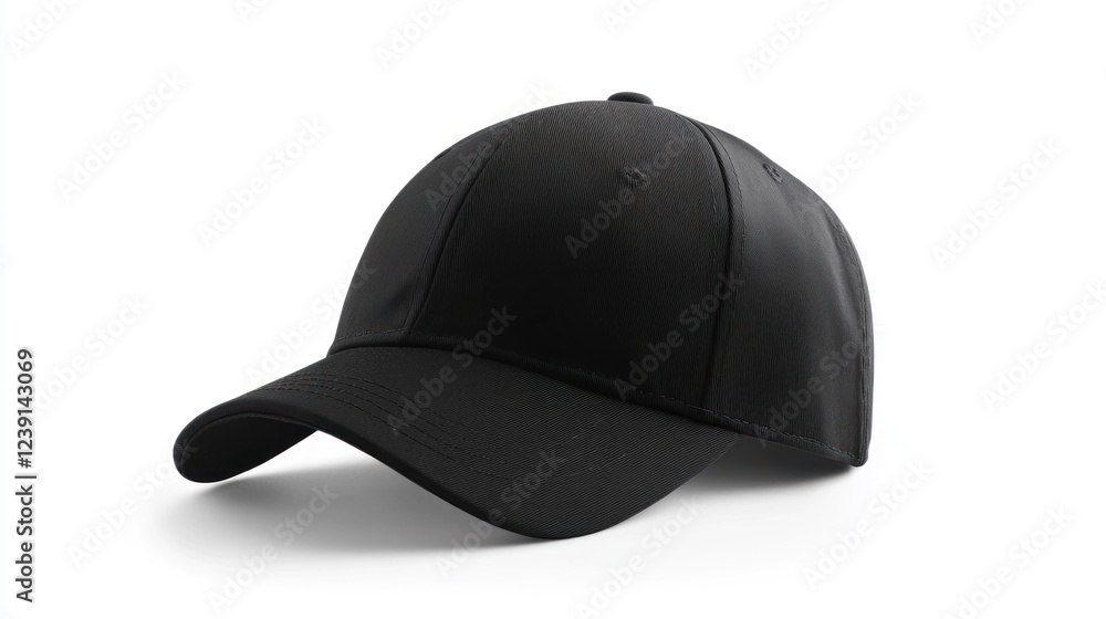 Black baseball cap, studio shot, white background, apparel mockup Black baseball cap, studio shot, white background, apparel mockup