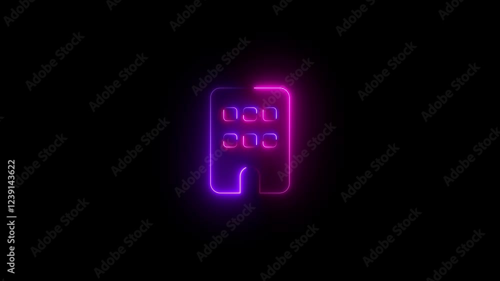 Building symbol icon animation neon glow on black background Building symbol icon animation neon glow on black background