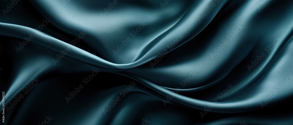 Fototapeta premium Abstract teal fabric texture with smooth folds and soft shadows creating a flowing design