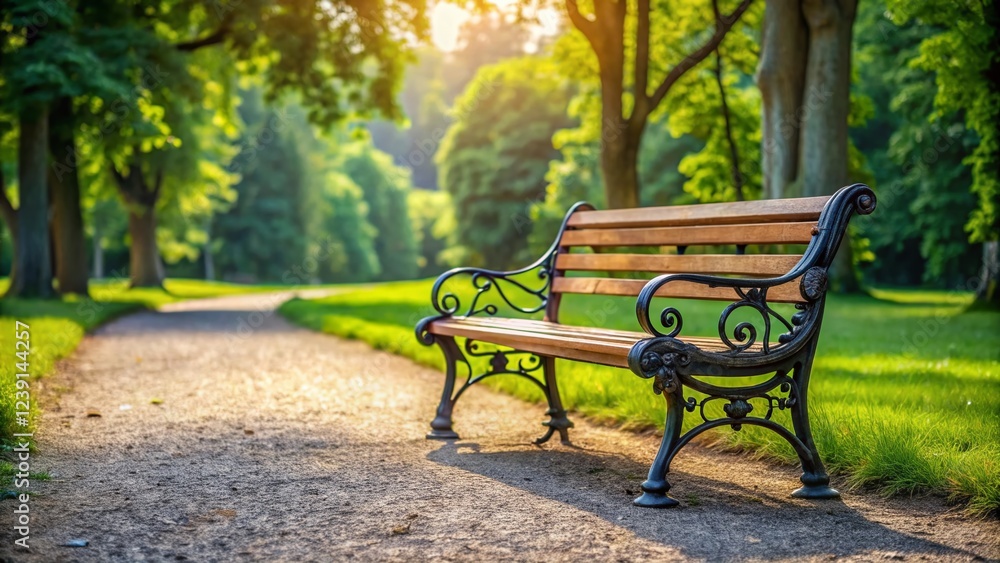 Ornate Park Bench in Tranquil Garden Oasis Ornate Park Bench in Tranquil Garden Oasis