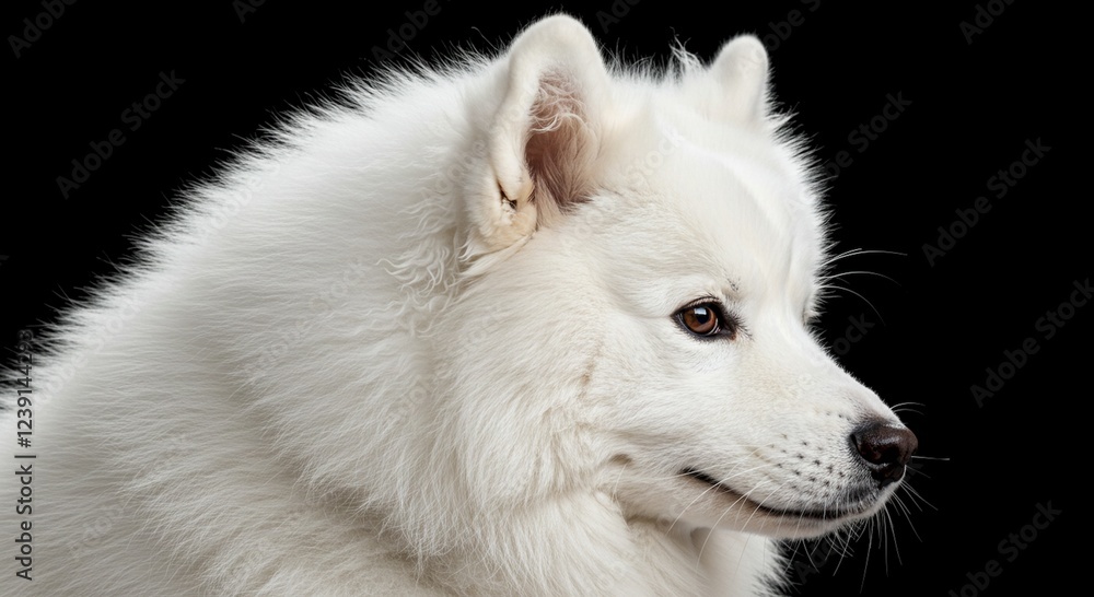 Majestic White Samoyed Dog Profile Fluffy Fur Canine Portrait Majestic White Samoyed Dog Profile Fluffy Fur Canine Portrait
