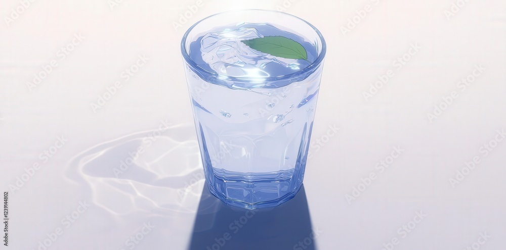 Refreshing Glass of Water with Ice Cubes and Mint Leaf Refreshing Glass of Water with Ice Cubes and Mint Leaf