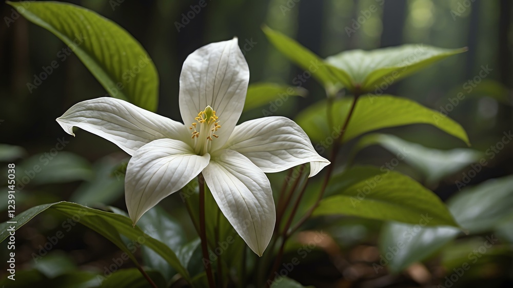 Fototapeta premium closeup of a trillium on a rainforest background