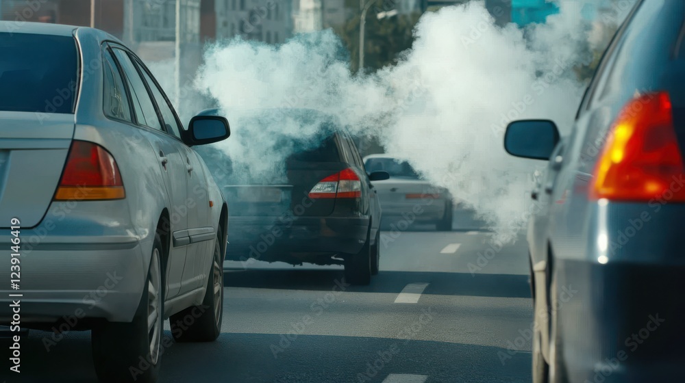 Traffic Jam with Smoke Emissions from Cars in Urban Environment Traffic Jam with Smoke Emissions from Cars in Urban Environment