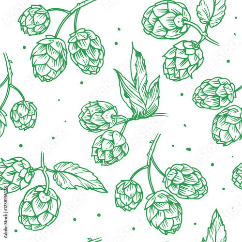 Hops plant hand drawn vector seamless pattern
